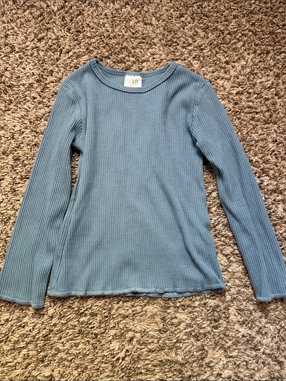 Zara Dusty Blue Ribbed Crewneck Sweater